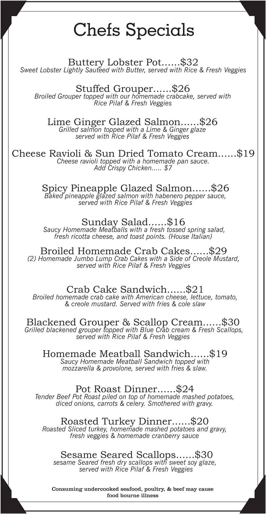 Beez Bistro November 2024 Chef Specials