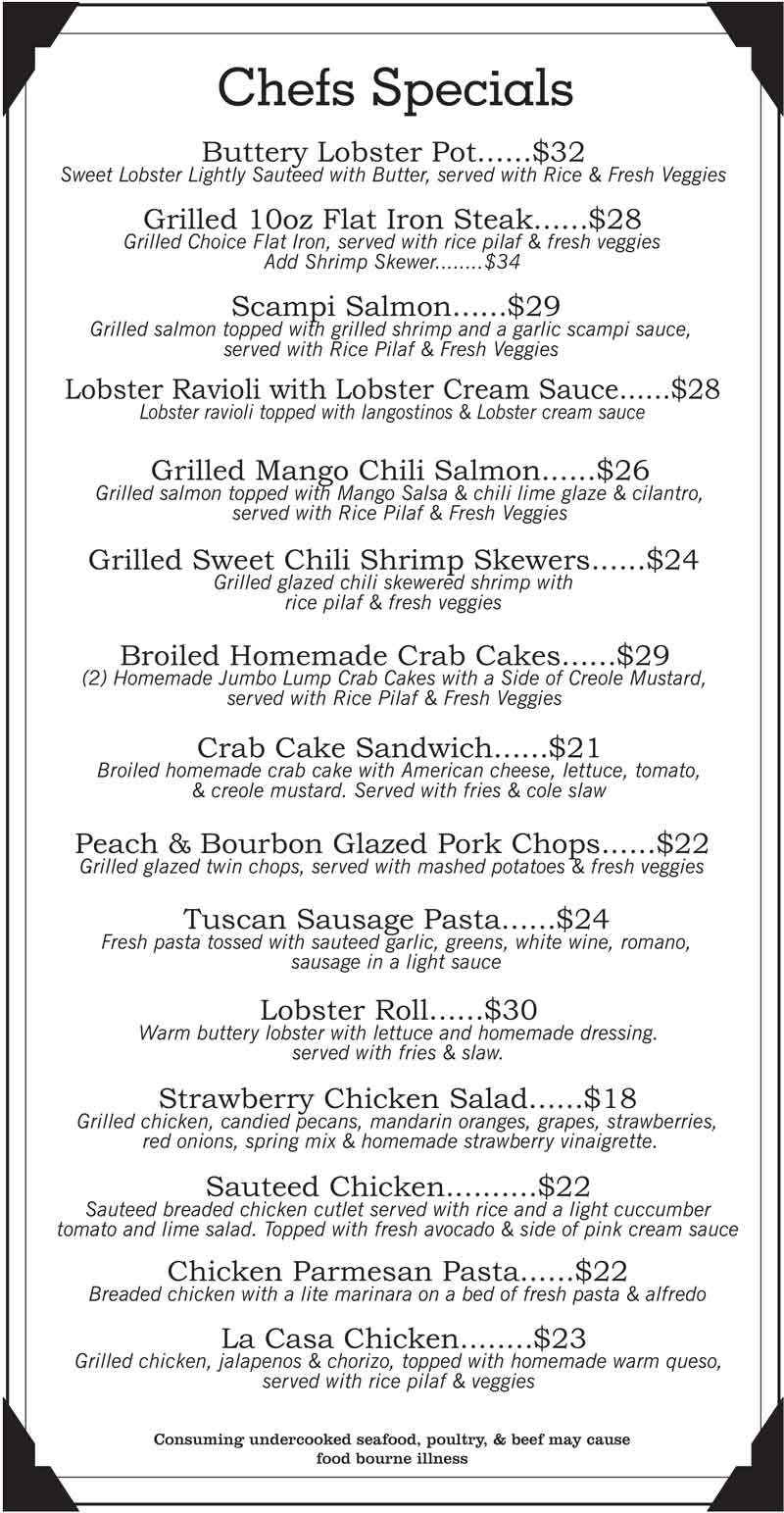 Beez Bistro chef specials page 1 June 2025